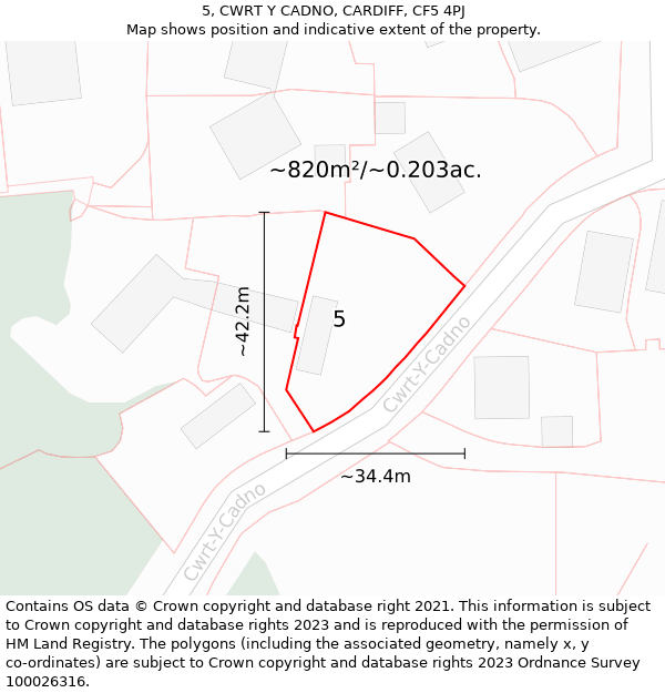 5, CWRT Y CADNO, CARDIFF, CF5 4PJ: Plot and title map