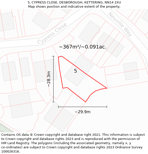 5, CYPRESS CLOSE, DESBOROUGH, KETTERING, NN14 2XU: Plot and title map