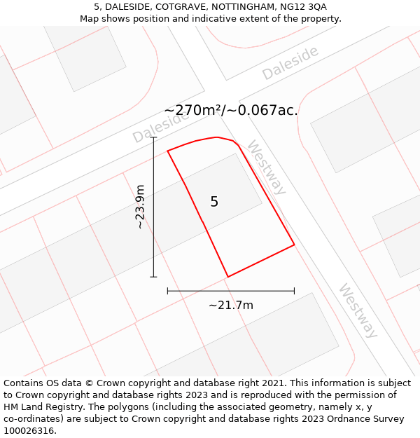 5, DALESIDE, COTGRAVE, NOTTINGHAM, NG12 3QA: Plot and title map