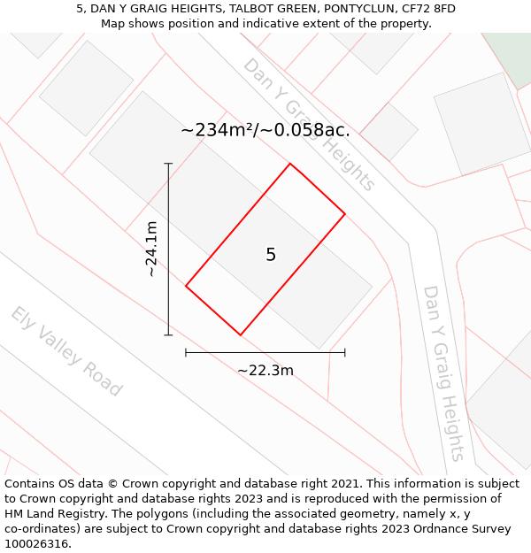 5, DAN Y GRAIG HEIGHTS, TALBOT GREEN, PONTYCLUN, CF72 8FD: Plot and title map