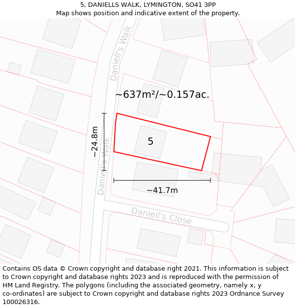 5, DANIELLS WALK, LYMINGTON, SO41 3PP: Plot and title map