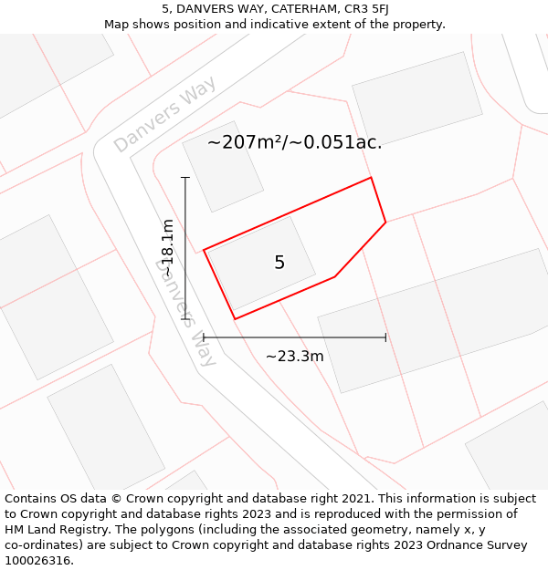 5, DANVERS WAY, CATERHAM, CR3 5FJ: Plot and title map