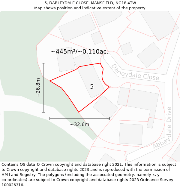 5, DARLEYDALE CLOSE, MANSFIELD, NG18 4TW: Plot and title map