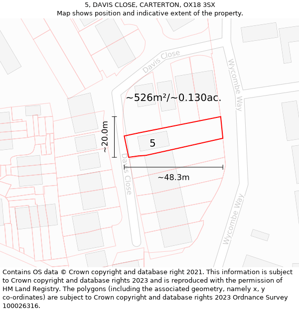 5, DAVIS CLOSE, CARTERTON, OX18 3SX: Plot and title map