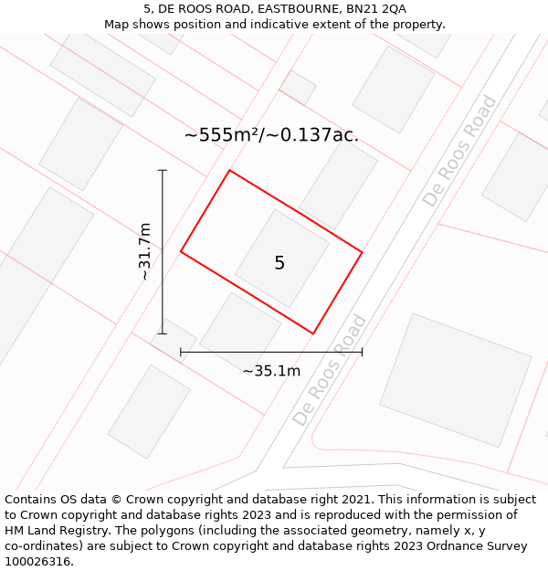 5, DE ROOS ROAD, EASTBOURNE, BN21 2QA: Plot and title map