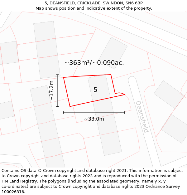 5, DEANSFIELD, CRICKLADE, SWINDON, SN6 6BP: Plot and title map