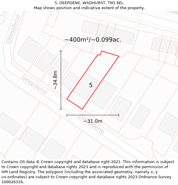 5, DEEPDENE, WADHURST, TN5 6EL: Plot and title map