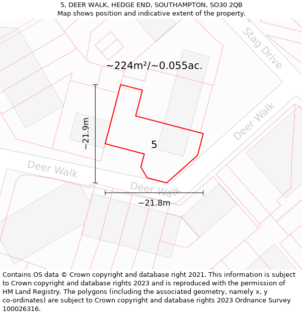 5, DEER WALK, HEDGE END, SOUTHAMPTON, SO30 2QB: Plot and title map