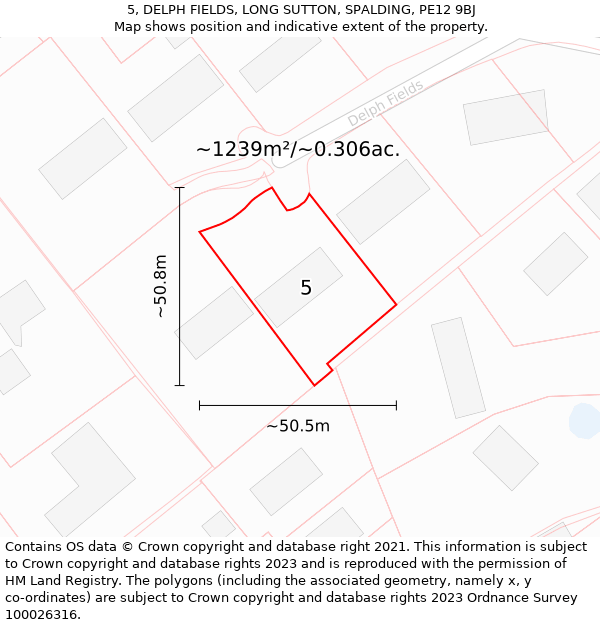 5, DELPH FIELDS, LONG SUTTON, SPALDING, PE12 9BJ: Plot and title map