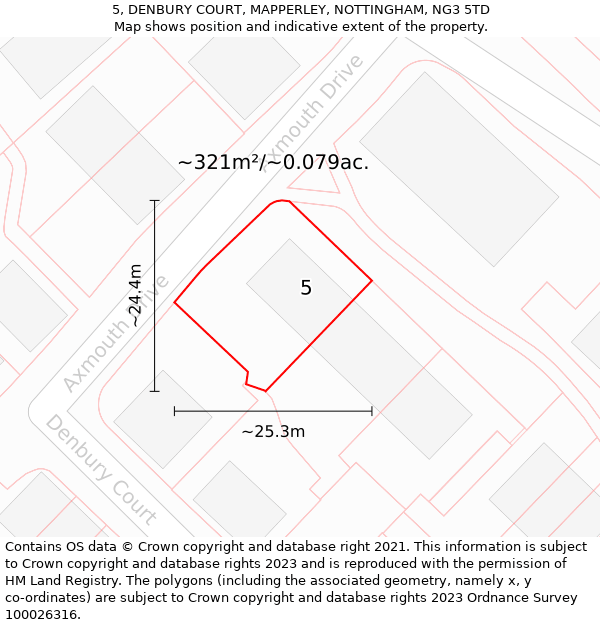 5, DENBURY COURT, MAPPERLEY, NOTTINGHAM, NG3 5TD: Plot and title map