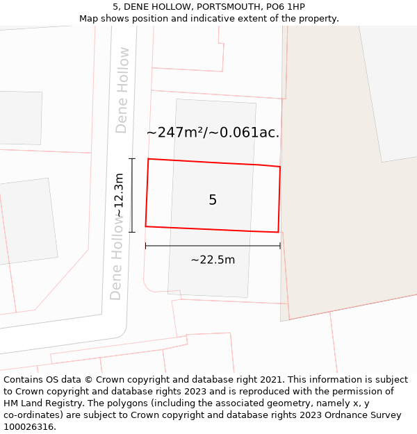 5, DENE HOLLOW, PORTSMOUTH, PO6 1HP: Plot and title map