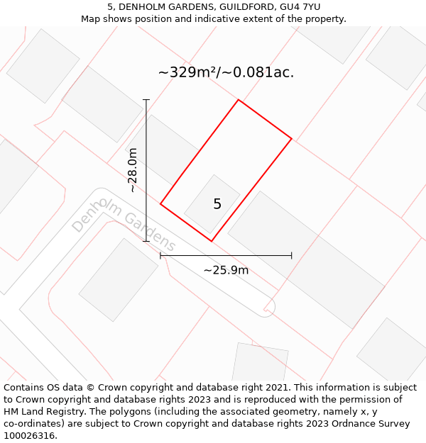 5, DENHOLM GARDENS, GUILDFORD, GU4 7YU: Plot and title map