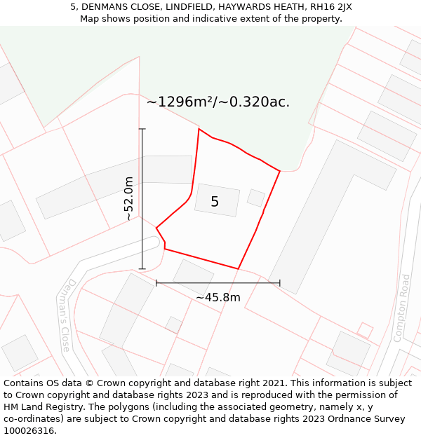 5, DENMANS CLOSE, LINDFIELD, HAYWARDS HEATH, RH16 2JX: Plot and title map