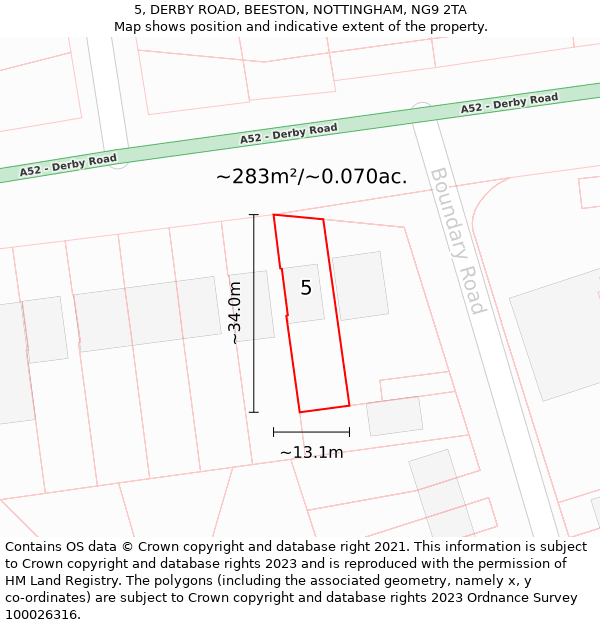 5, DERBY ROAD, BEESTON, NOTTINGHAM, NG9 2TA: Plot and title map