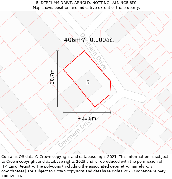 5, DEREHAM DRIVE, ARNOLD, NOTTINGHAM, NG5 6PS: Plot and title map