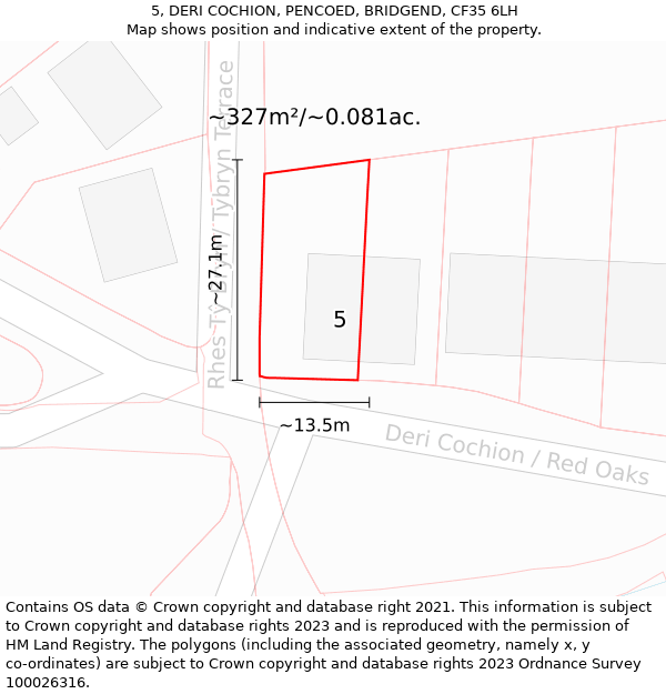 5, DERI COCHION, PENCOED, BRIDGEND, CF35 6LH: Plot and title map