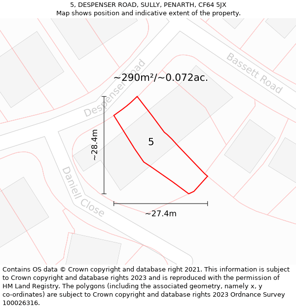 5, DESPENSER ROAD, SULLY, PENARTH, CF64 5JX: Plot and title map