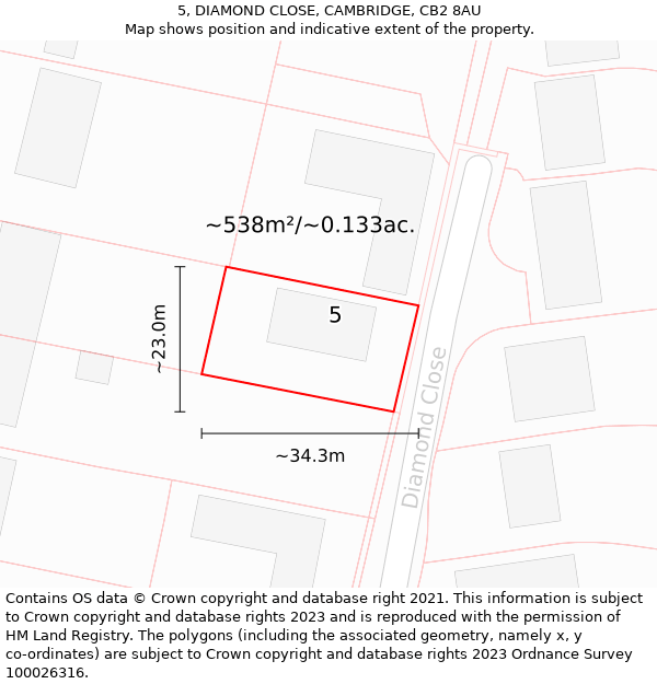 5, DIAMOND CLOSE, CAMBRIDGE, CB2 8AU: Plot and title map