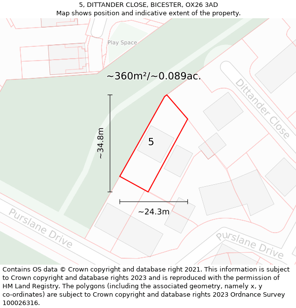 5, DITTANDER CLOSE, BICESTER, OX26 3AD: Plot and title map