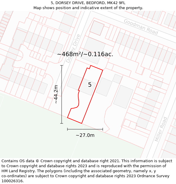 5, DORSEY DRIVE, BEDFORD, MK42 9FL: Plot and title map