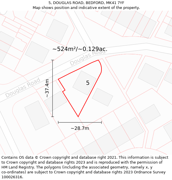 5, DOUGLAS ROAD, BEDFORD, MK41 7YF: Plot and title map