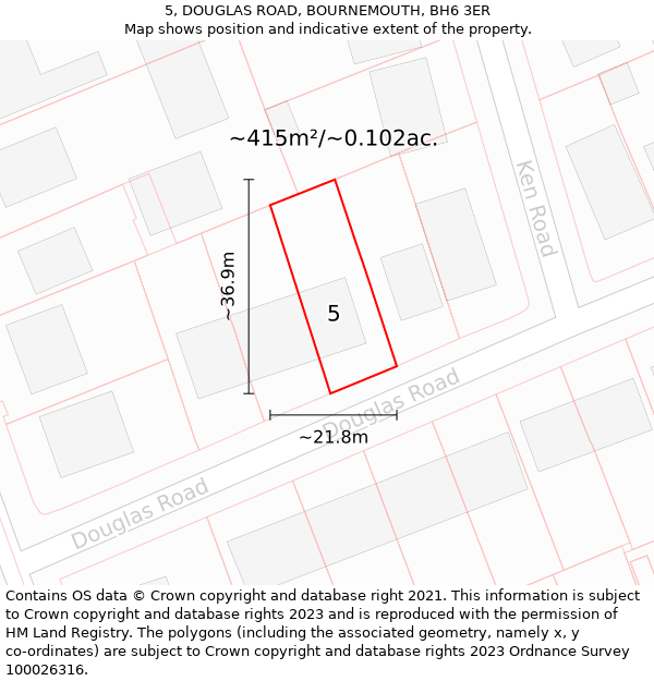 5, DOUGLAS ROAD, BOURNEMOUTH, BH6 3ER: Plot and title map