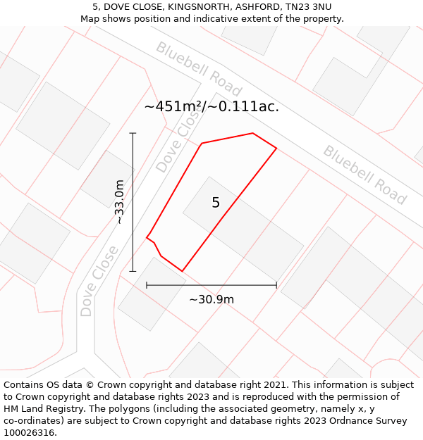 5, DOVE CLOSE, KINGSNORTH, ASHFORD, TN23 3NU: Plot and title map