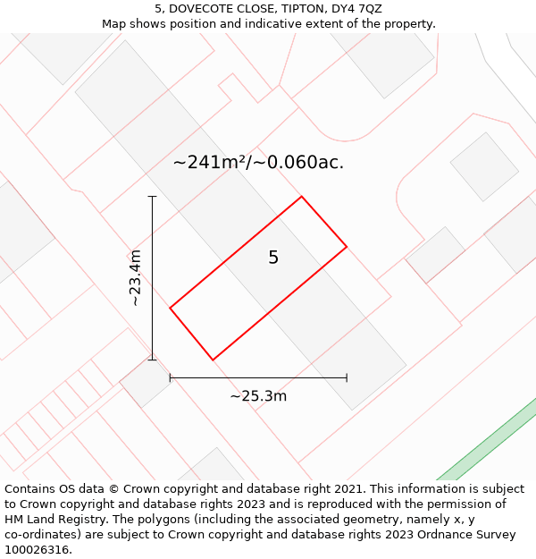 5, DOVECOTE CLOSE, TIPTON, DY4 7QZ: Plot and title map