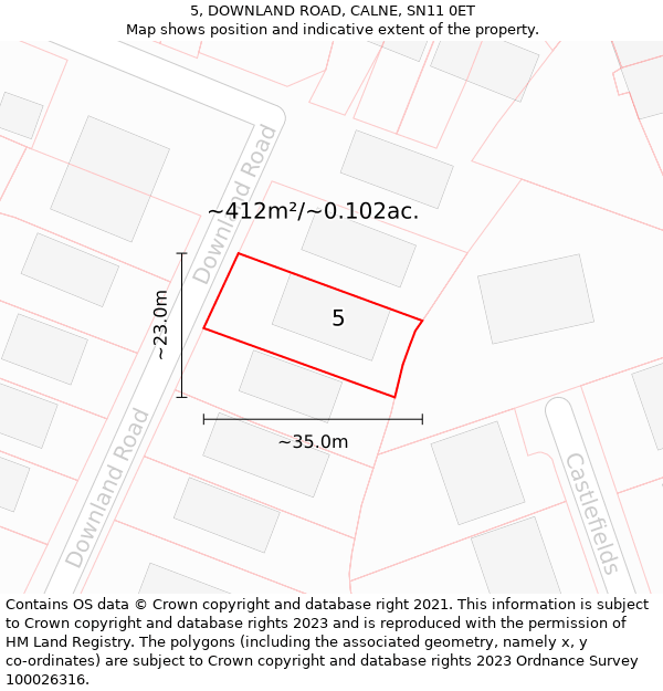 5, DOWNLAND ROAD, CALNE, SN11 0ET: Plot and title map