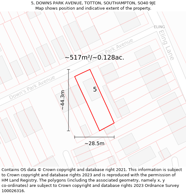 5, DOWNS PARK AVENUE, TOTTON, SOUTHAMPTON, SO40 9JE: Plot and title map