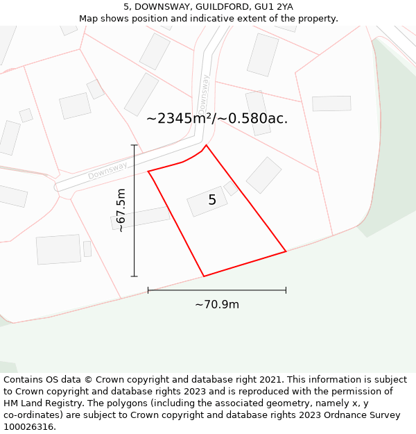 5, DOWNSWAY, GUILDFORD, GU1 2YA: Plot and title map