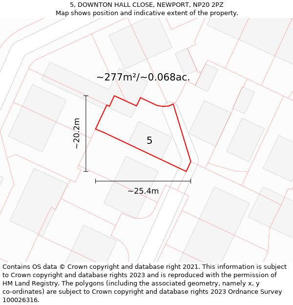 5, DOWNTON HALL CLOSE, NEWPORT, NP20 2PZ: Plot and title map