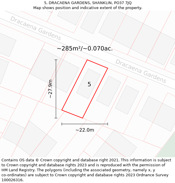 5, DRACAENA GARDENS, SHANKLIN, PO37 7JQ: Plot and title map