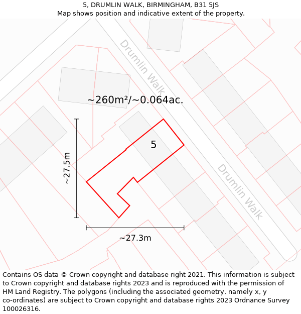 5, DRUMLIN WALK, BIRMINGHAM, B31 5JS: Plot and title map