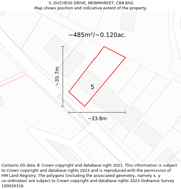 5, DUCHESS DRIVE, NEWMARKET, CB8 8AG: Plot and title map