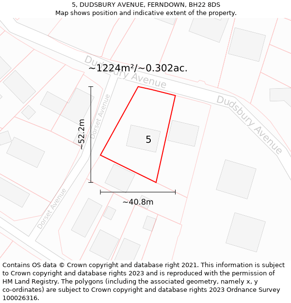 5, DUDSBURY AVENUE, FERNDOWN, BH22 8DS: Plot and title map