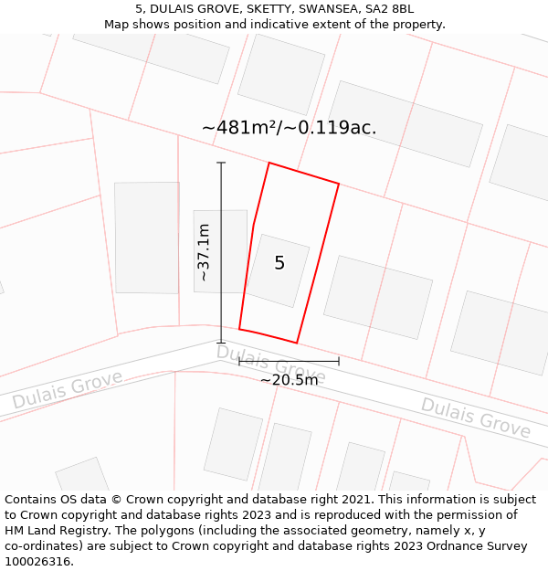 5, DULAIS GROVE, SKETTY, SWANSEA, SA2 8BL: Plot and title map