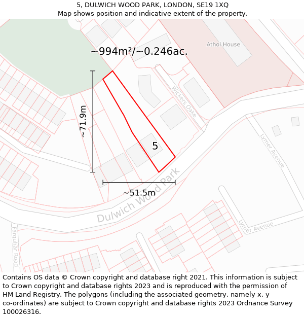 5, DULWICH WOOD PARK, LONDON, SE19 1XQ: Plot and title map