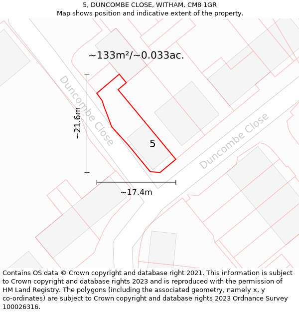 5, DUNCOMBE CLOSE, WITHAM, CM8 1GR: Plot and title map