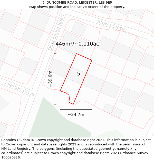 5, DUNCOMBE ROAD, LEICESTER, LE3 9EP: Plot and title map