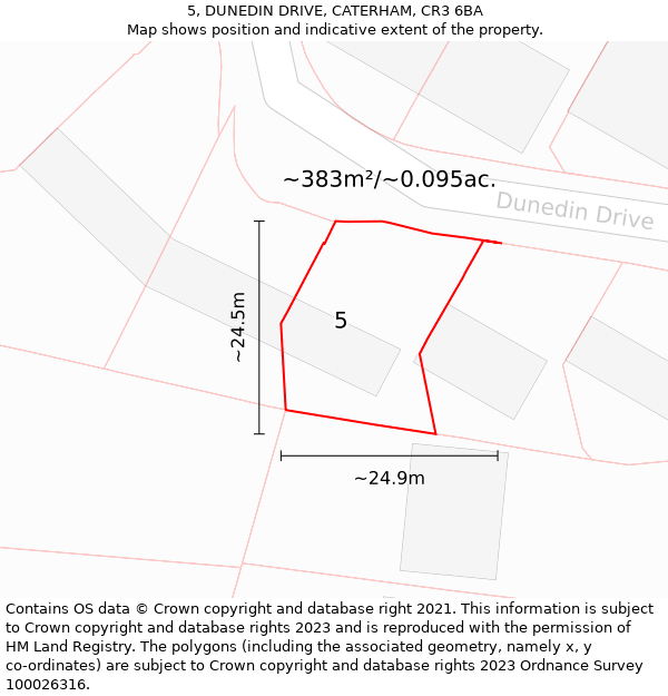 5, DUNEDIN DRIVE, CATERHAM, CR3 6BA: Plot and title map