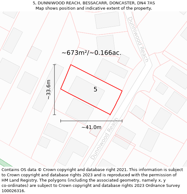 5, DUNNIWOOD REACH, BESSACARR, DONCASTER, DN4 7AS: Plot and title map