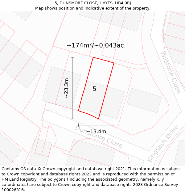 5, DUNSMORE CLOSE, HAYES, UB4 9RJ: Plot and title map