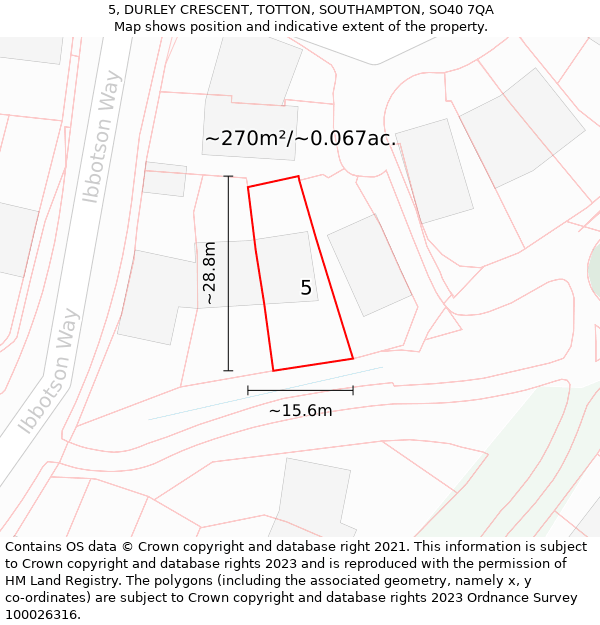 5, DURLEY CRESCENT, TOTTON, SOUTHAMPTON, SO40 7QA: Plot and title map