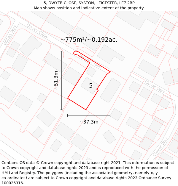 5, DWYER CLOSE, SYSTON, LEICESTER, LE7 2BP: Plot and title map