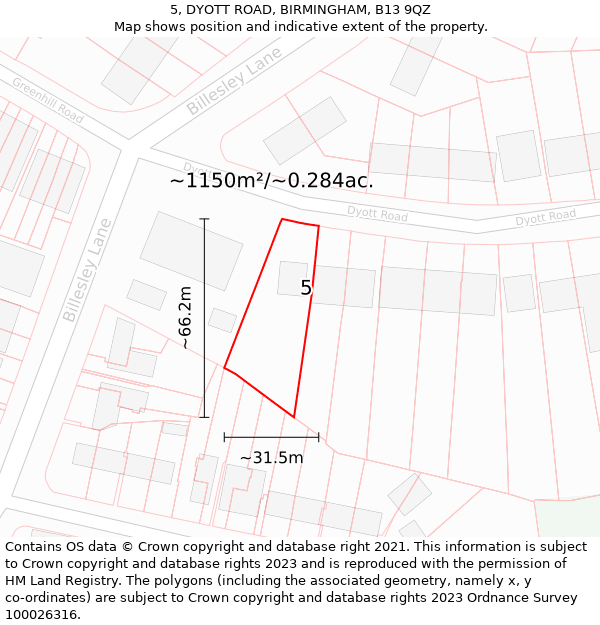 5, DYOTT ROAD, BIRMINGHAM, B13 9QZ: Plot and title map