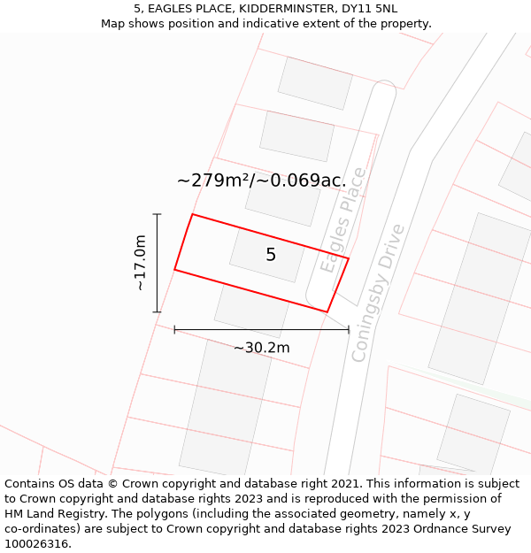 5, EAGLES PLACE, KIDDERMINSTER, DY11 5NL: Plot and title map