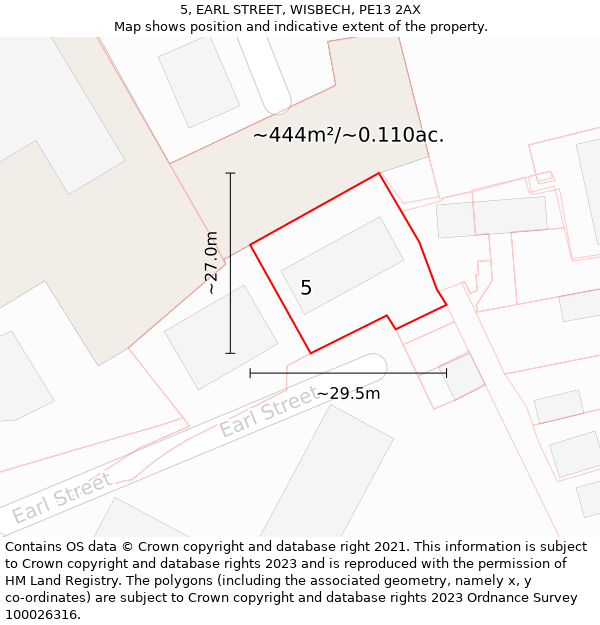 5, EARL STREET, WISBECH, PE13 2AX: Plot and title map