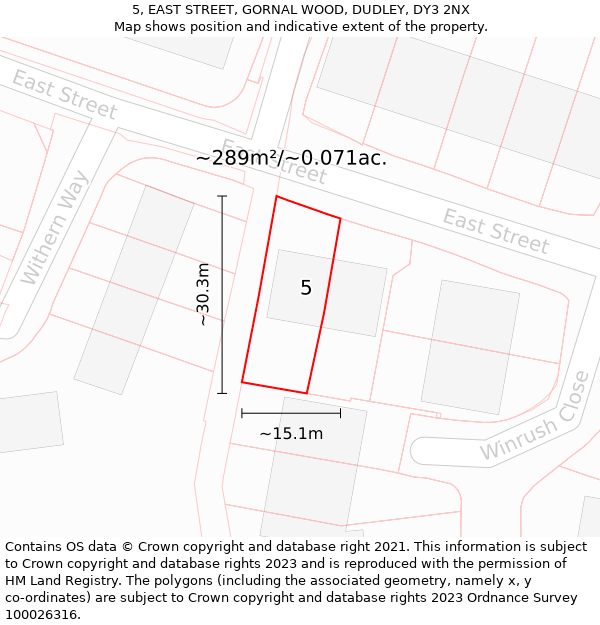 5, EAST STREET, GORNAL WOOD, DUDLEY, DY3 2NX: Plot and title map