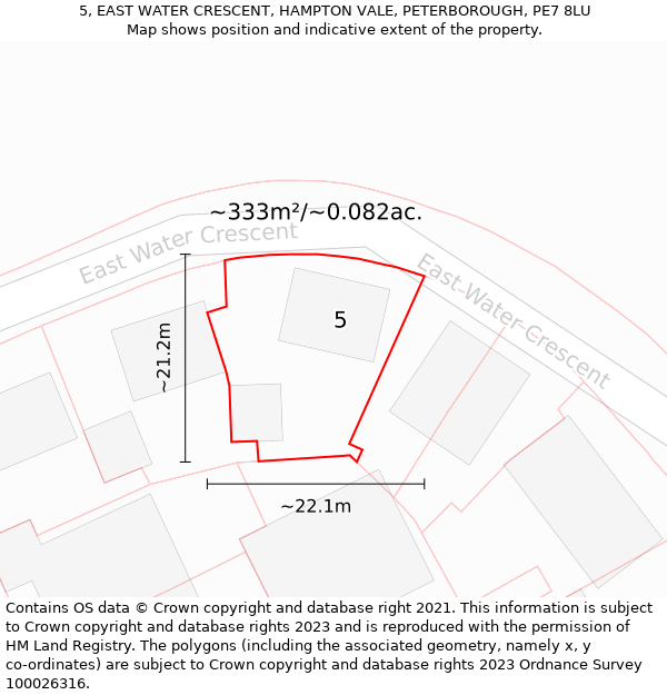 5, EAST WATER CRESCENT, HAMPTON VALE, PETERBOROUGH, PE7 8LU: Plot and title map